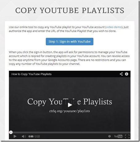 Copy YouTube Playlists-hom e page
