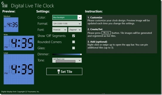 Digital Live Tile Clock - clock settings