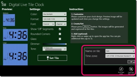 Digital Live Tile Clock - pinning clock to start screen