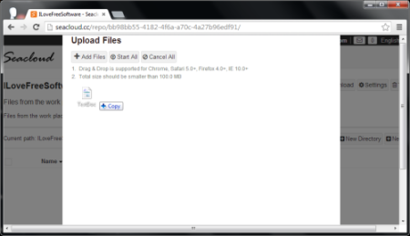 SeaCloud - Cloud Storage - upload files