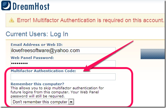 Dreamhost Multifactor Authentication