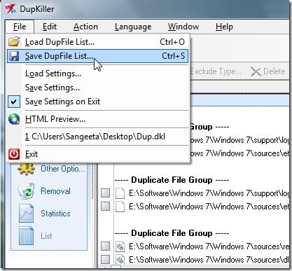 DupKiller-duplicate file finder-save list