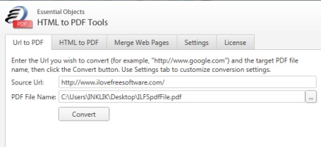 EO HTML to PDF Tools- Url to PDF tab