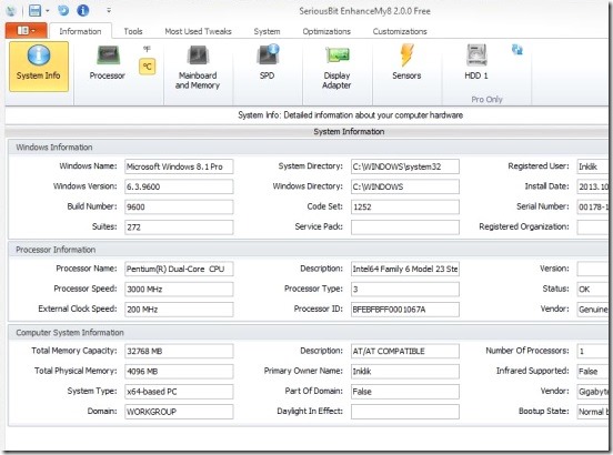 Enhancemy8 - system info