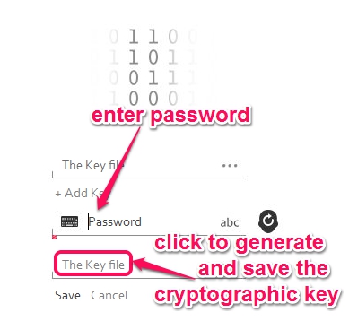 FREEFilePro7- enter password and save cryptographic key