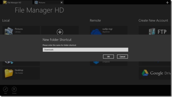 File Manager HD - adding new folder to main screen