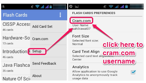 Flash Cards- set up cram.com account with Flash Cards