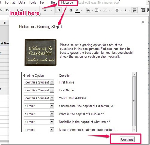 Flubaroo-online grading tool-grading menu