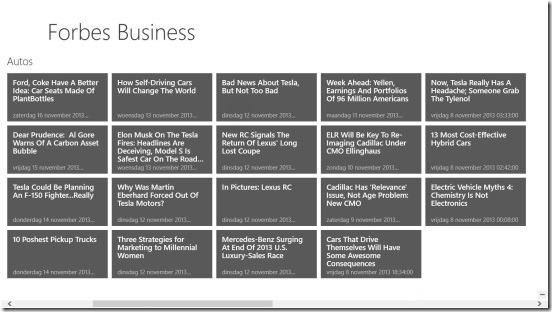Forbes Business - main screen containing news tiles