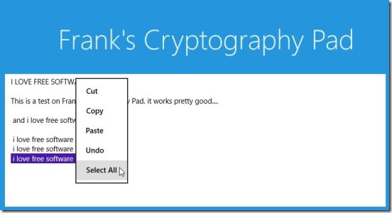 Frank’s Cryptography Pad - text editing options