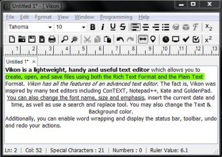 Free Advanced Text Editor - Vikon - Interface
