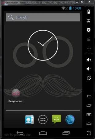 Free Andriod Emulator - GenyMotion - Nexus 4 interface