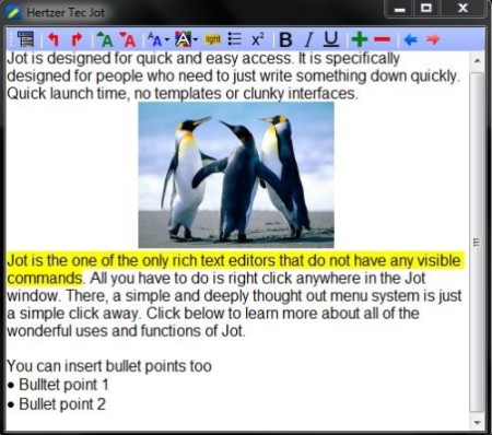 Free note taking software - Tec Jot - Interface