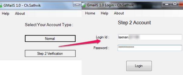 GMailS- select account type and login