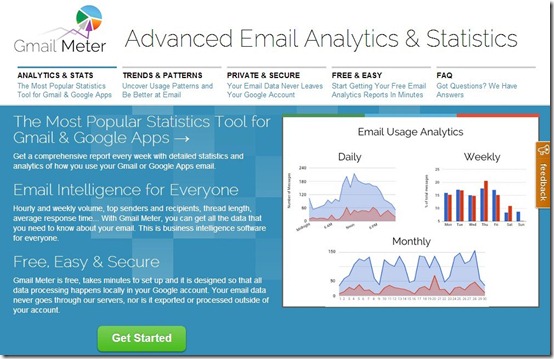 Gmail Meter- email analytics-home page