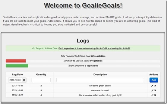 GoalieGoals-goal management-home page