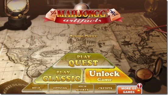 Mahjong Artifacts - main screen and game modes