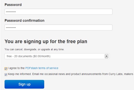 PDFstash- sign up
