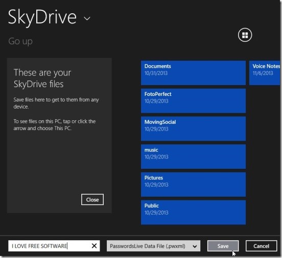 PasswordsLive - exporting in SkyDrive