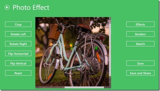 Photo Effect for Win8 - editing screen