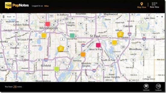 Post-it® PopNotes App - map view