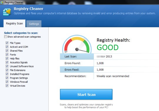 Registry Cleaner- interface