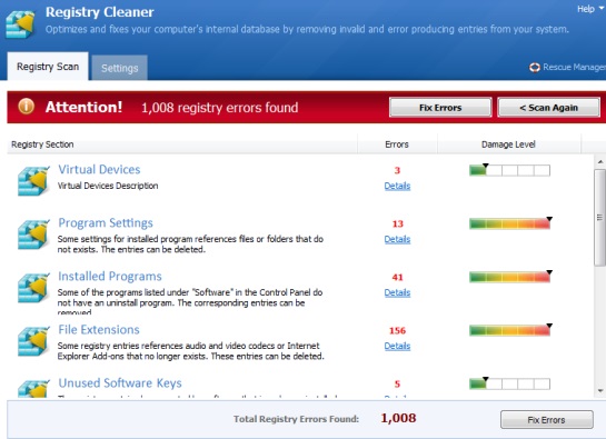 Registry Cleaner- scanned result