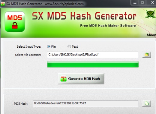 SX MD5 Hash Generator- interface