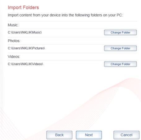 SanDisk Media Manager- select import folders