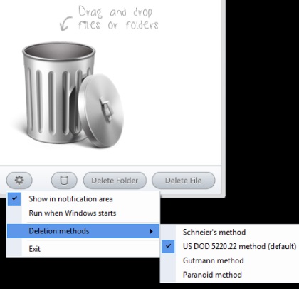 Securely File Shredder- select a deletion method