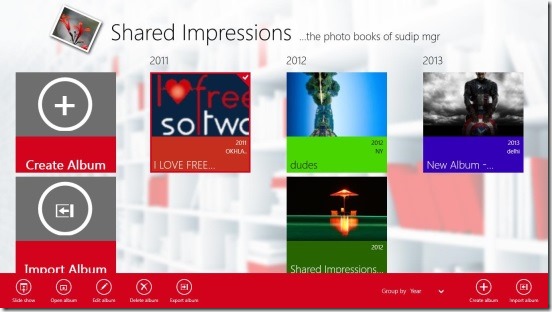 Shared Impressions - home screen