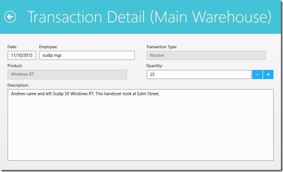 Simple Inventory Control - transaction details