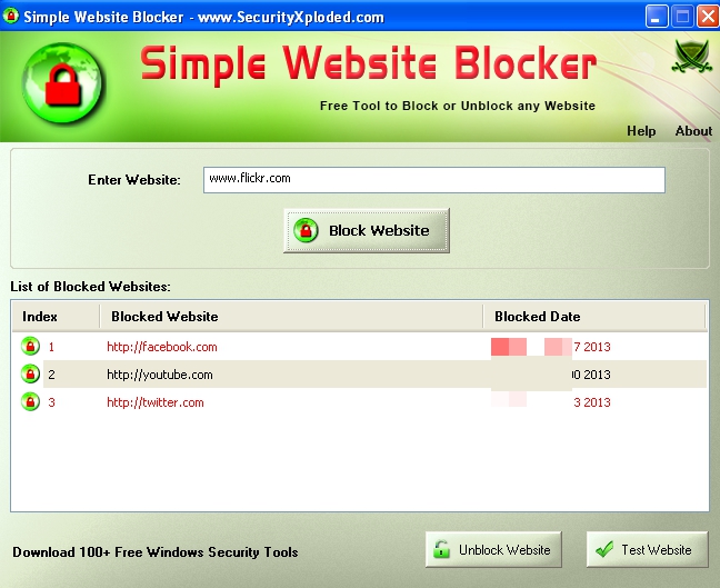 Simple Website Blocker- interface