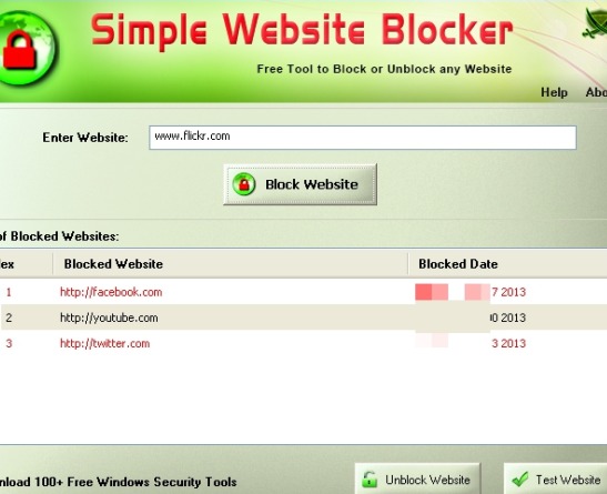 Simple Website Blocker- interface