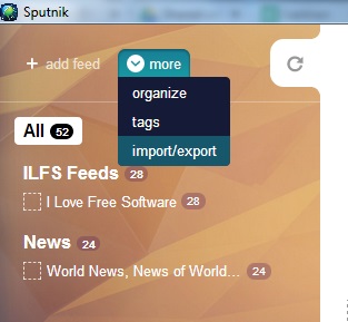 Sputnik- add feeds and export to pc for offline reading