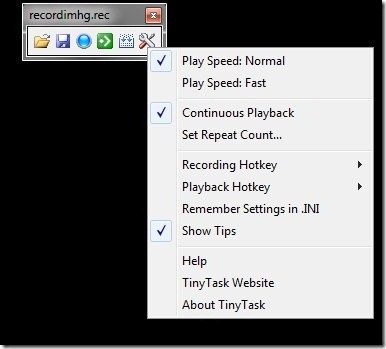 TinyTask-free screen recorder-settings menu