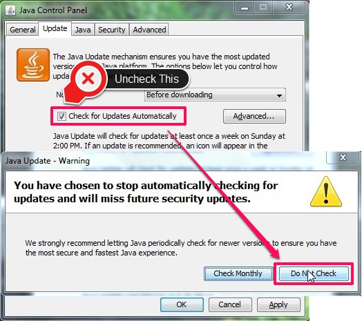 Turn Off Java Updates - Disabling Java Updates Check