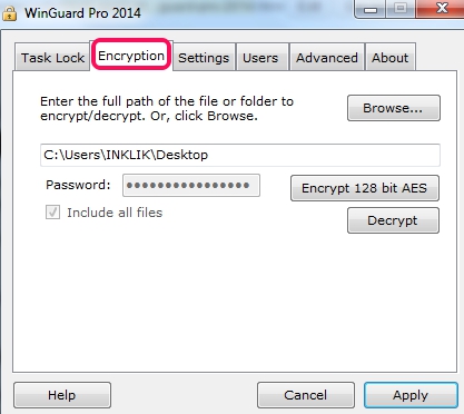 WinGuard Pro 2014- enrypt a file or folder