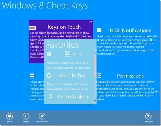 Windows 8 Cheat Keys - favorites