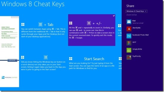 Windows 8 Cheat Keys - share