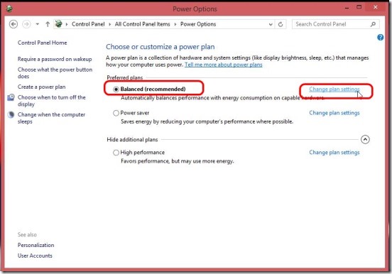 Windows 8 tutorial - change plan settings
