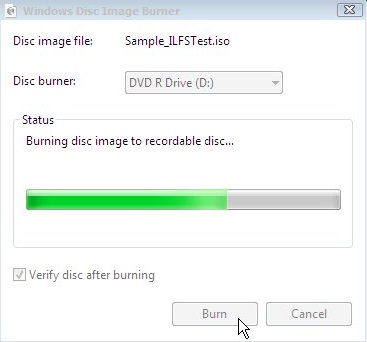 Windows Disc Image Burner - Burning Progress
