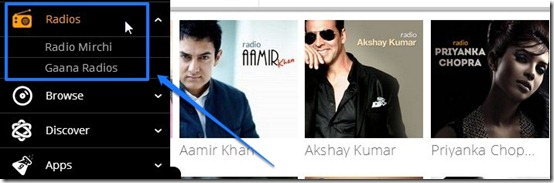 gaana.com-listen to music online- radio option