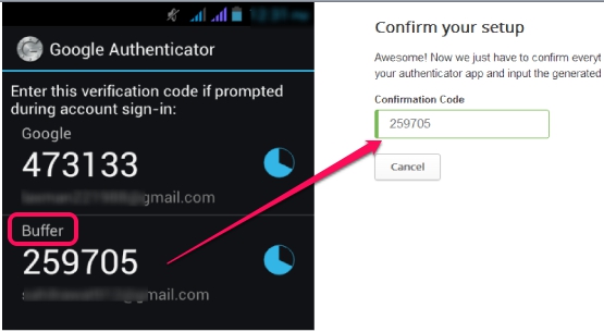 setup buffer account with Google Authenticator and complete set up