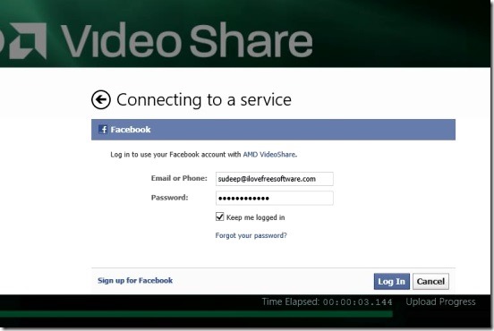 AMD Video Share - connecting to Facebook