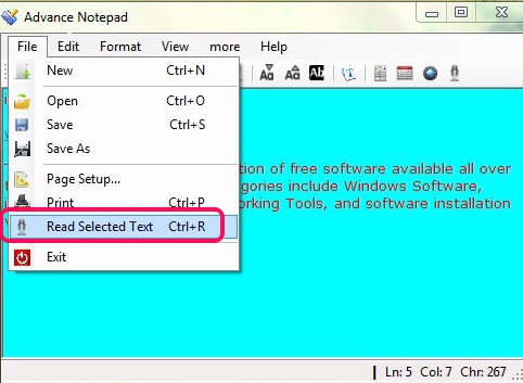 Advance Notepad- read selected text option