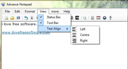 Advance Notepad- view menu