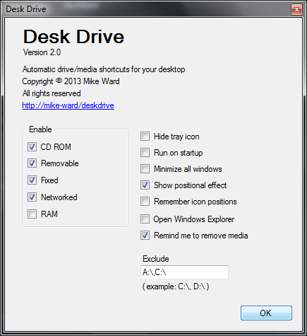 Automatically Create Shortcuts For Removable Media - DeskDrive - Interface