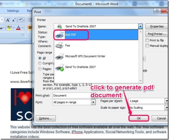Bolt PDF Printer- generate a pdf file using print option