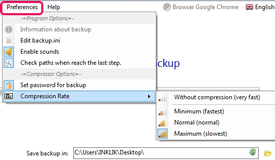 BrowserBackup- set compression rate